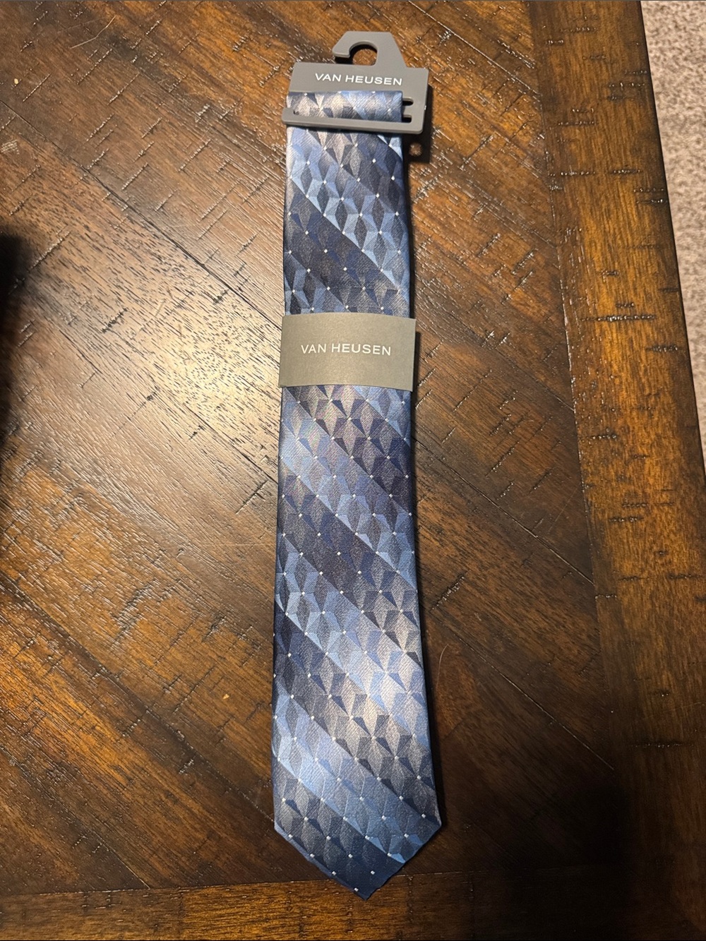 Van Heusen Navy and Light Blue Geometric Silk Tie